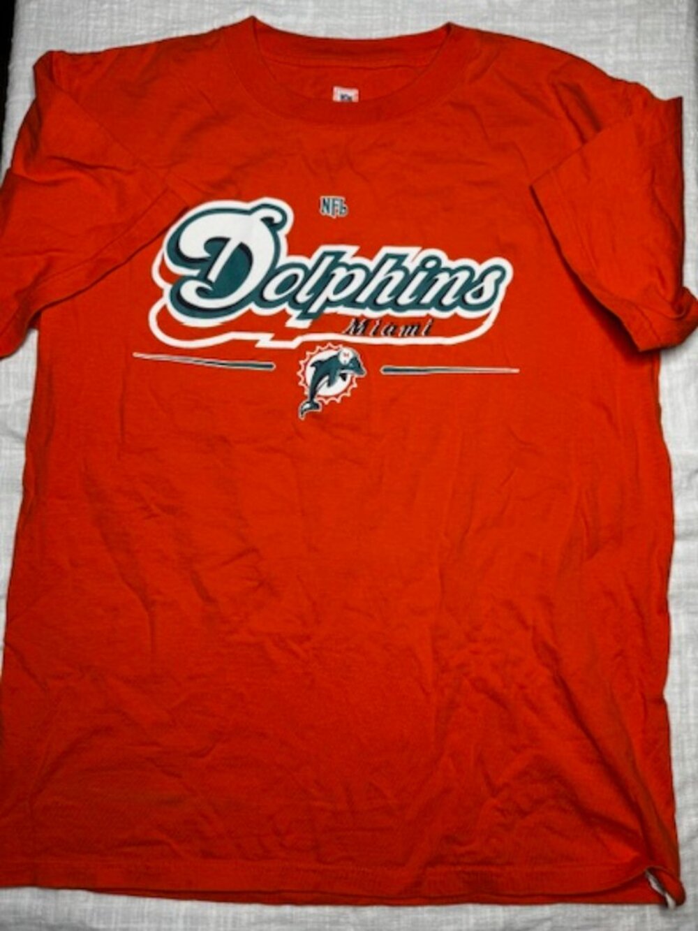 NFL Team Apparel Men Medium Orange Miami Dolphins 100% Cotton Short Sleeve Shirt